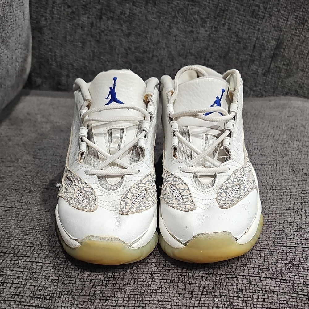 Jordan White and Blue Retro Sneakers with Chunky Silhouette